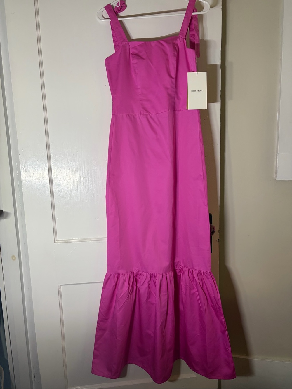 Tie-Shoulder Fuchsia Maxi Dress
